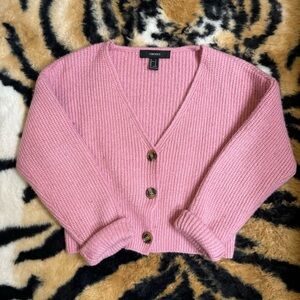Pink cropped button up sweater